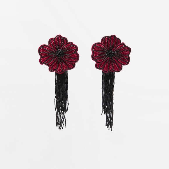 Zara Jewelry - Zara limited edition floral beaded earrings - Dark red